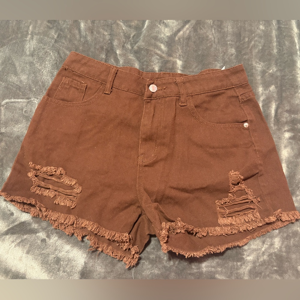 SHEIN Brown Distressed Jean Shorts